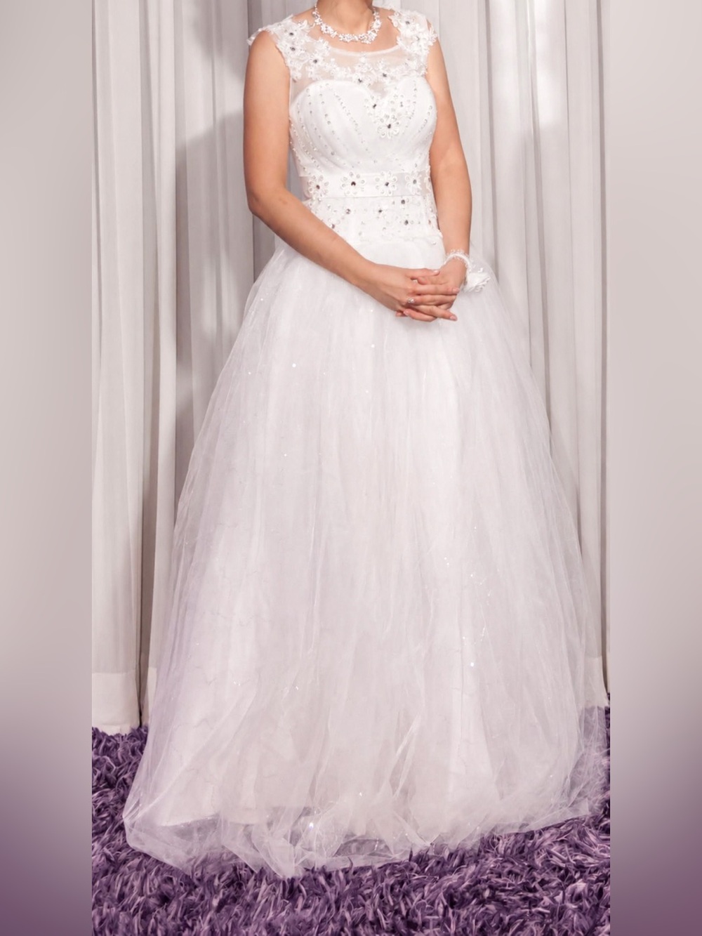 White Tulle A-Line Party Dress with Beaded Bodice